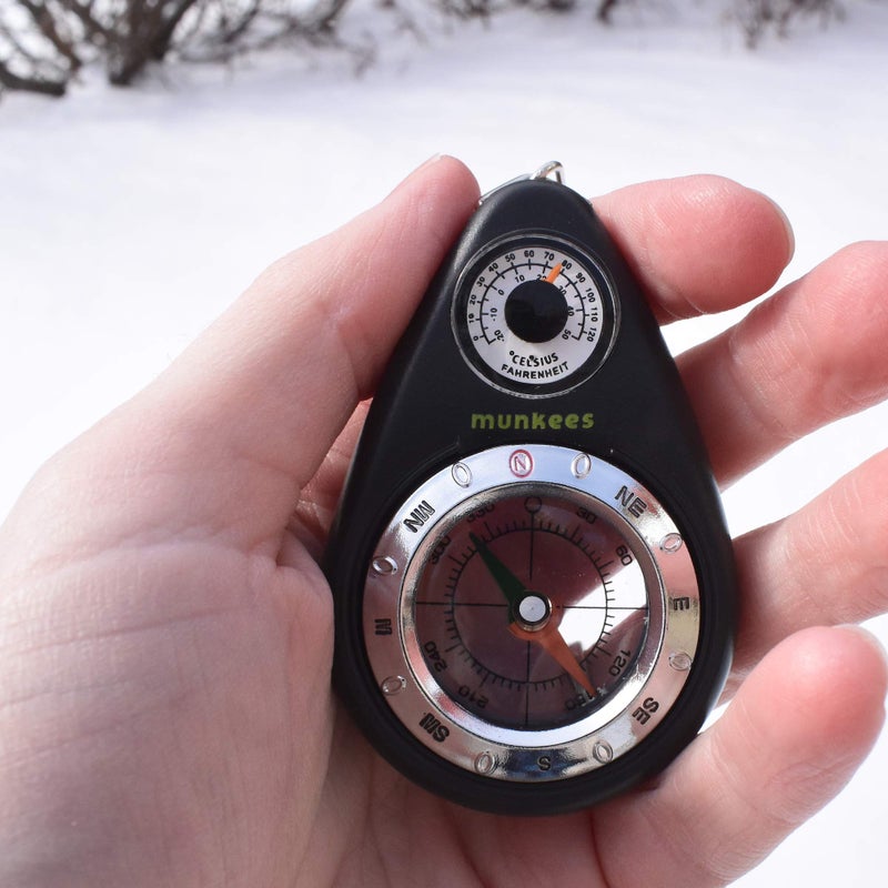 AceCamp Munkees Small Compass and Thermometer Keychain, Mini Pocket-Sized Waterproof Keyring Gear for Camping, Hiking, Backpacking, Survival Tool, Emergency Kit - Image 4